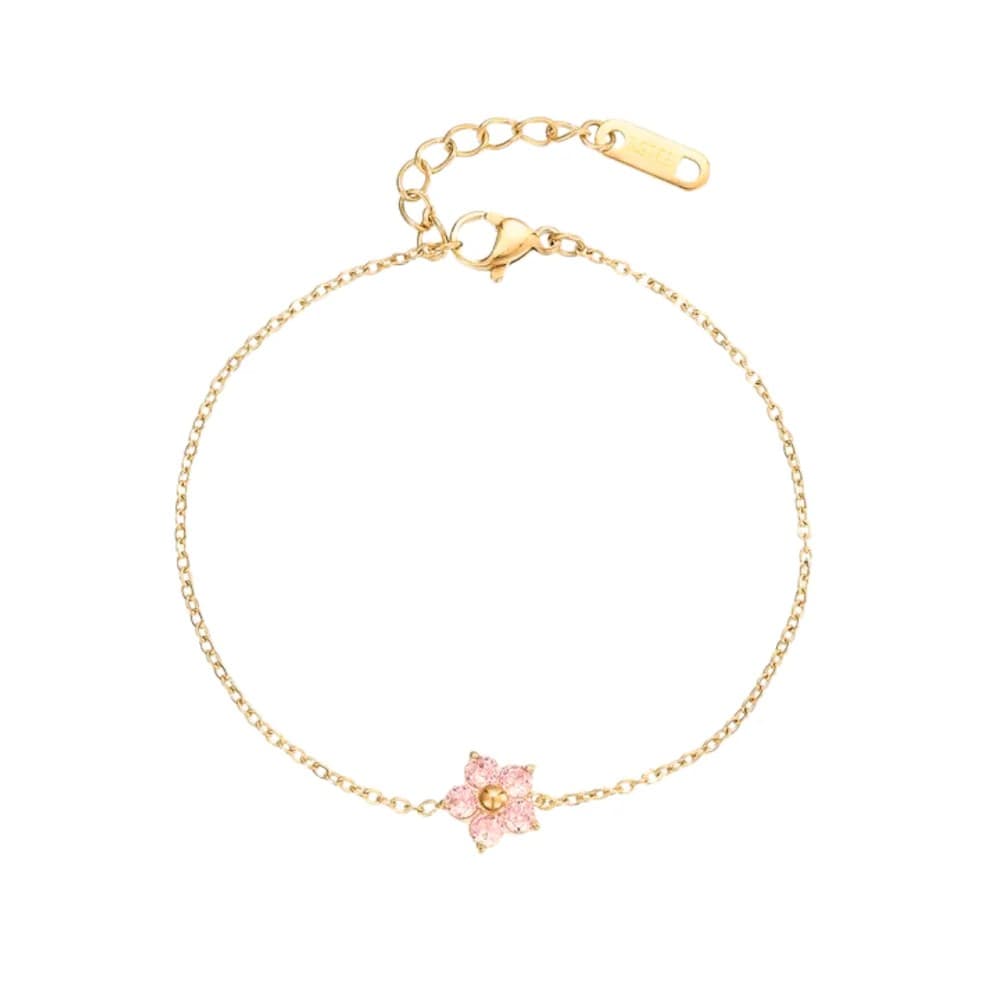 Armband Kristal Bloem roze